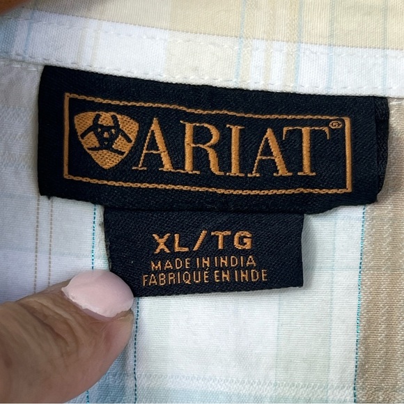 ARIAT Women’s XL Plaid Snap Front Western Shirt Top Long Sleeve Studded Collared - Picture 5 of 11